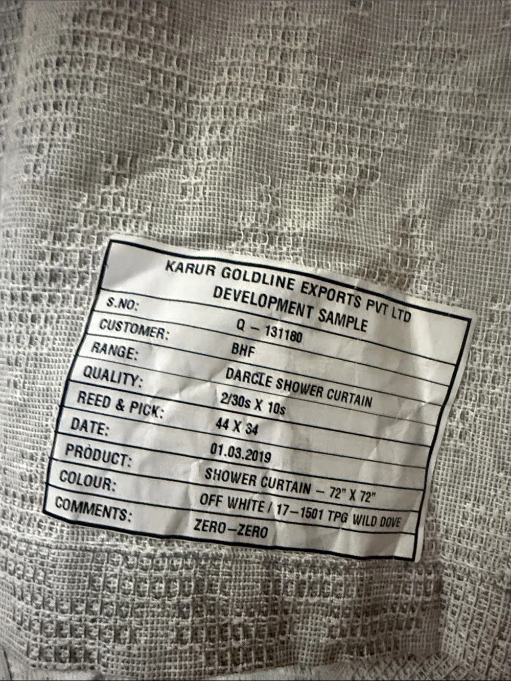 Classic Textured Shower Curtain NWOT -Sample Piece Dove Gray
